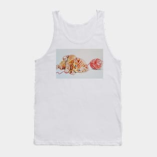 Ginger Tabby Cat Watercolor Playing with Wool Tank Top